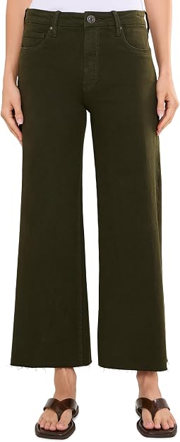Meg High-Rise Fab Ab Wide Leg Raw Hem in Tuscan Olive