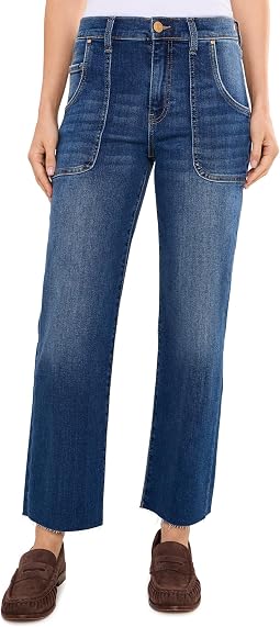 Avery High-Rise Porkchop Pocket Easy Straight Leg with Raw Hem in Fortune/Dark Base Wash