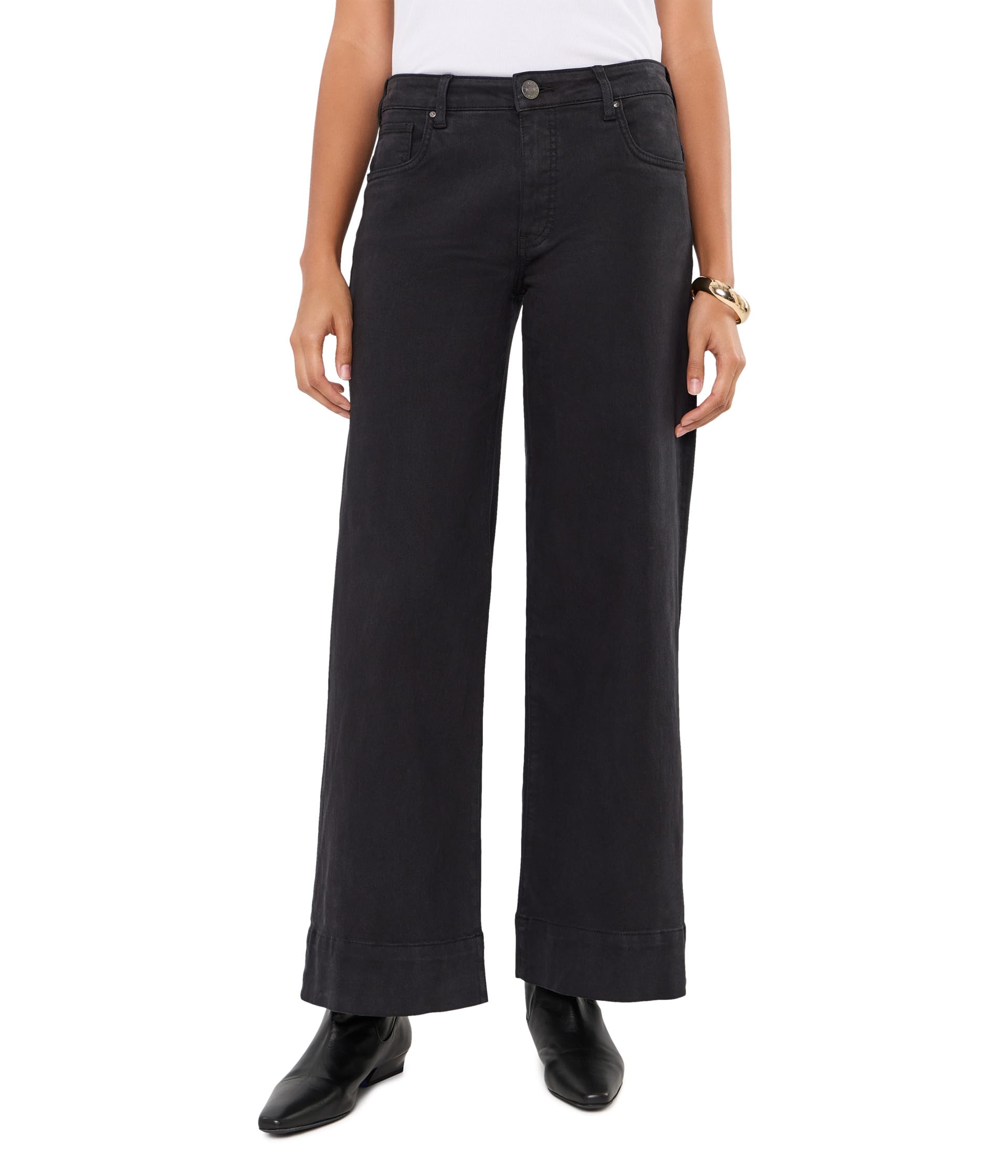 Maya High-Rise Fab Ab Wide Leg Back Darts Wide Hem in Celebrating/Black Base Wash