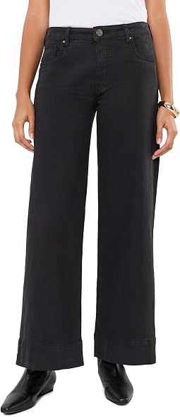 Maya High-Rise Fab Ab Wide Leg Back Darts Wide Hem in Celebrating/Black Base Wash
