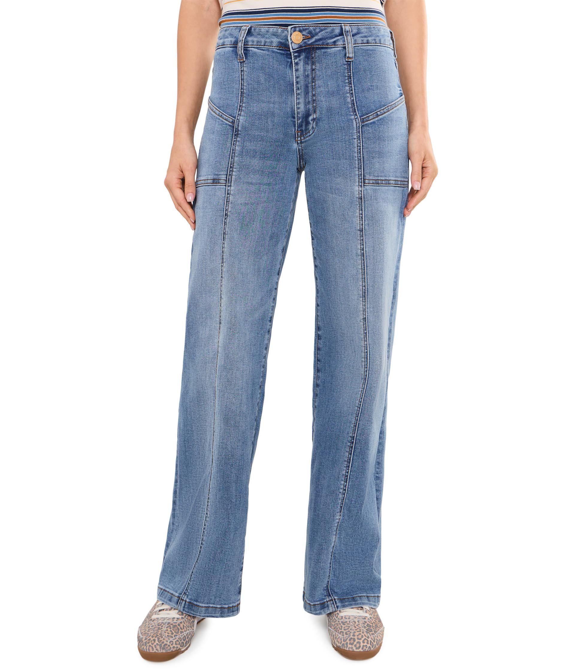 Jeans High-Rise Wide Front Seam Patch Front Pockets in Utilize/Medium Base Wash