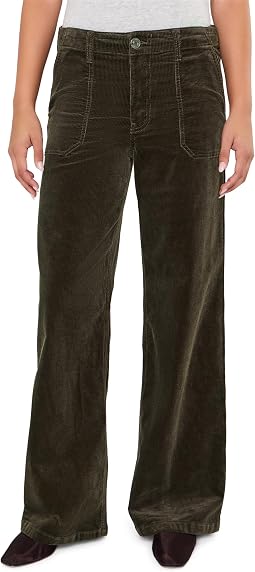 Джинсы Jeans - Высокая талия, широкие штанины - Кордура в лесном цвете