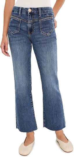 Petite Kelsey High-Rise Ankle Flare Front Yoke Pocket Raw Hem in Peak