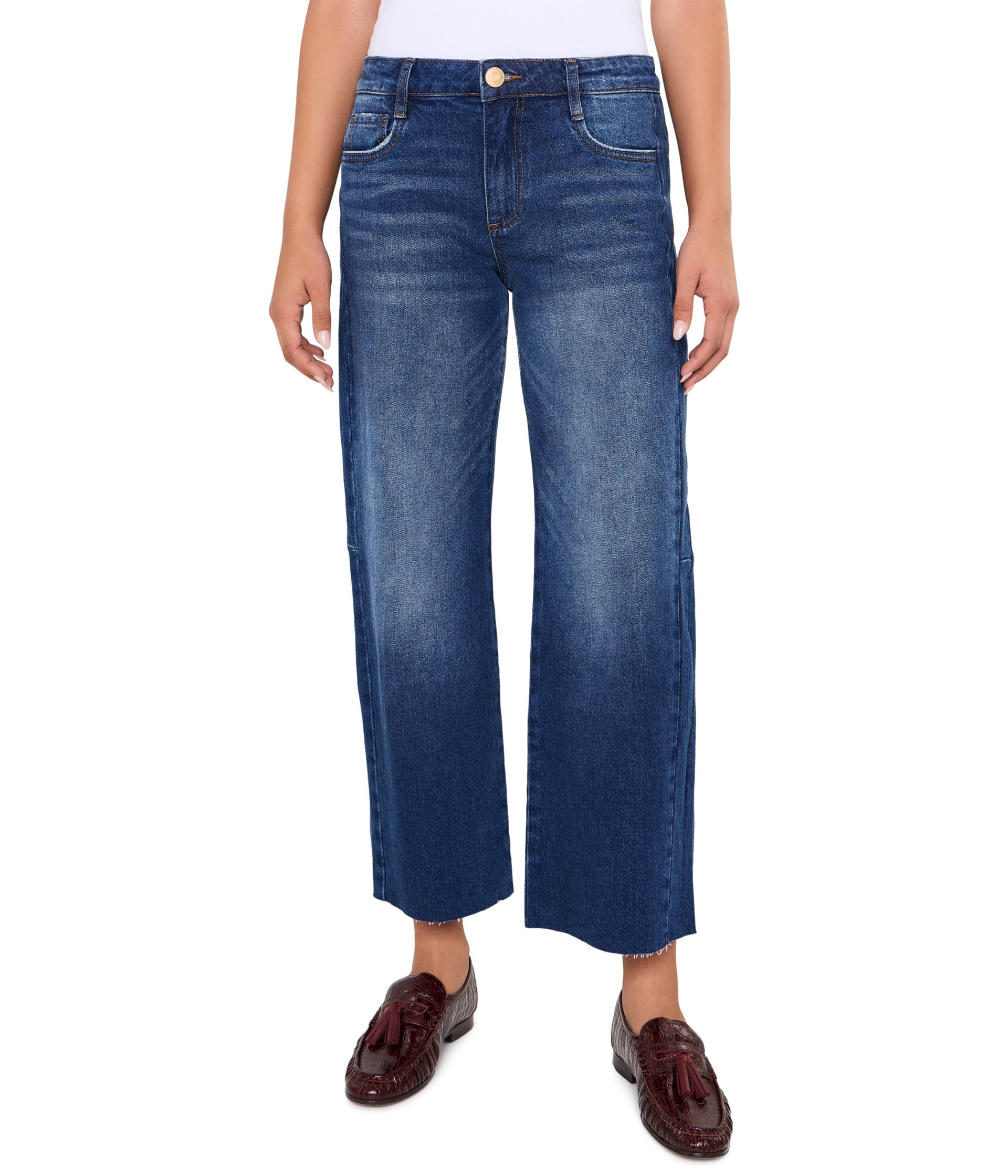 Petite Meg High-Rise Wide Leg Side Panel Raw Hem in Curator