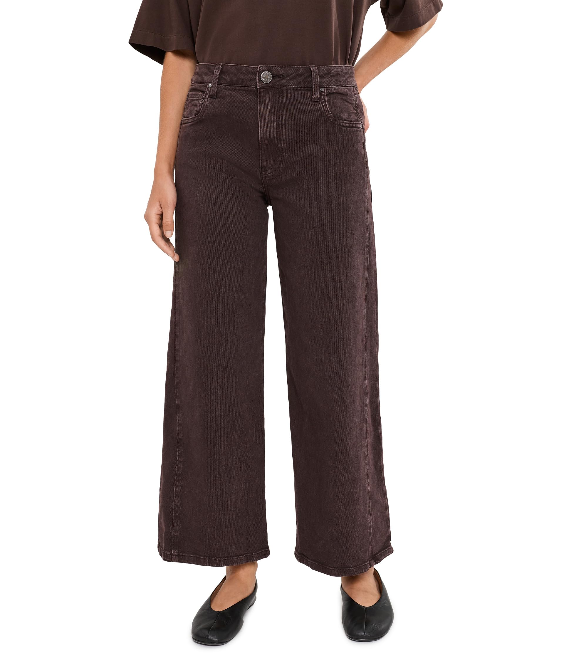 Petite Meg High-Rise Wide Leg Side Panel in Chocolate
