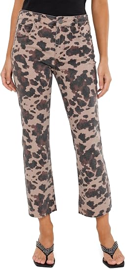 Джинсы Petite Kelsey High-Rise Ankle Flare with Raw Hem in Taupe