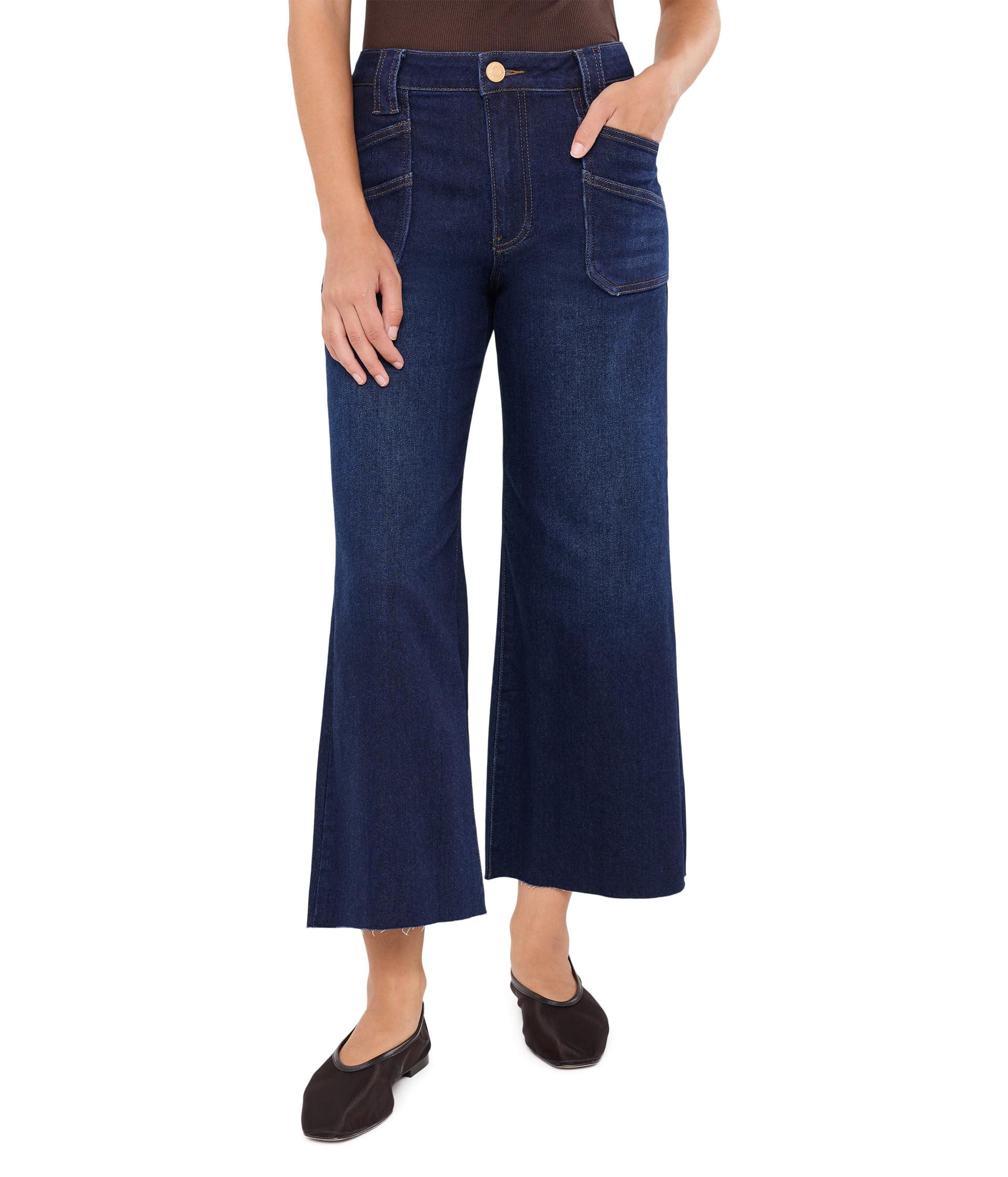 Petite Meg High-Rise Front Patch Pockets Wide Leg Raw Hem in Director