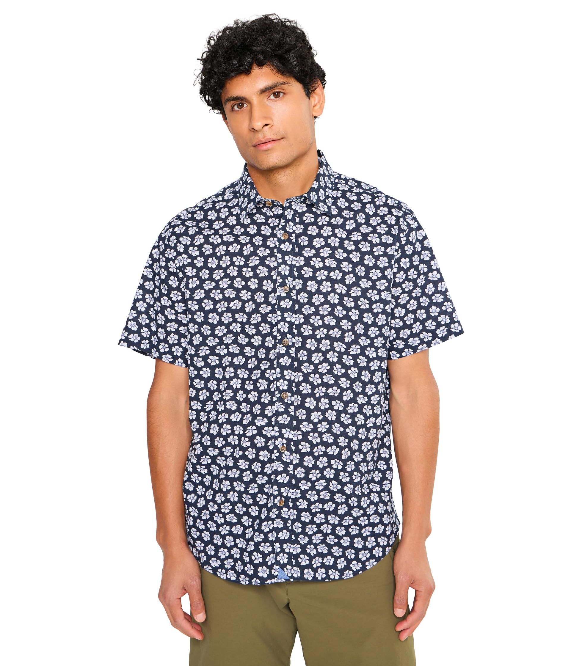 Morningside Short Sleeve Cotton Print Regular Fit Slub Shirt