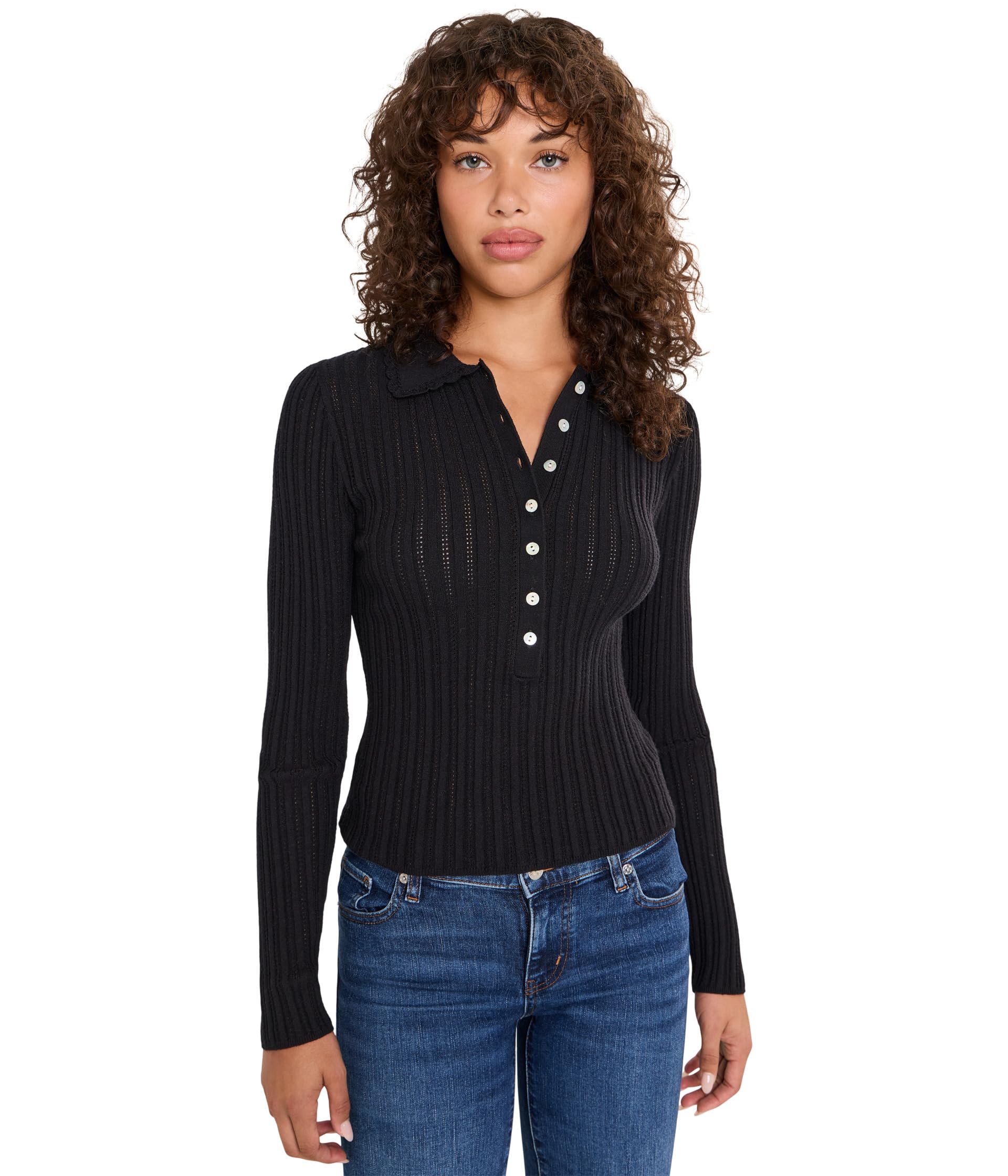 Tabitha Crochet Collar Long Sleeve Henley