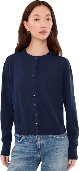 Bennett Sheer Long Sleeve Button-Down Crew Neck Cardi