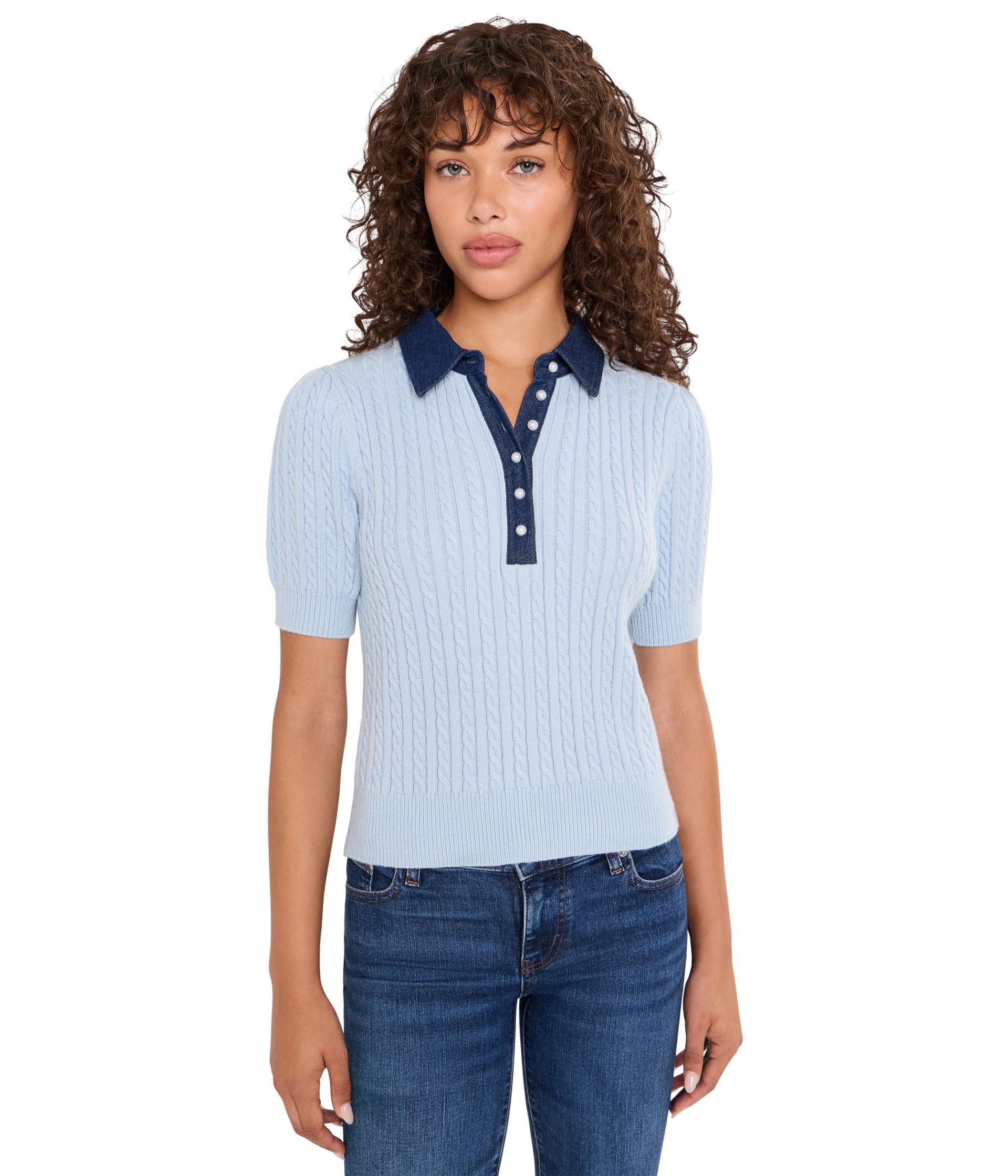 Пуловер с коротким рукавом и косичкой Astor Denim Mix Mini Cable Short Sleeve Pullover