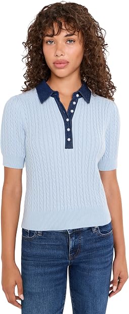 Пуловер с коротким рукавом и косичкой Astor Denim Mix Mini Cable Short Sleeve Pullover