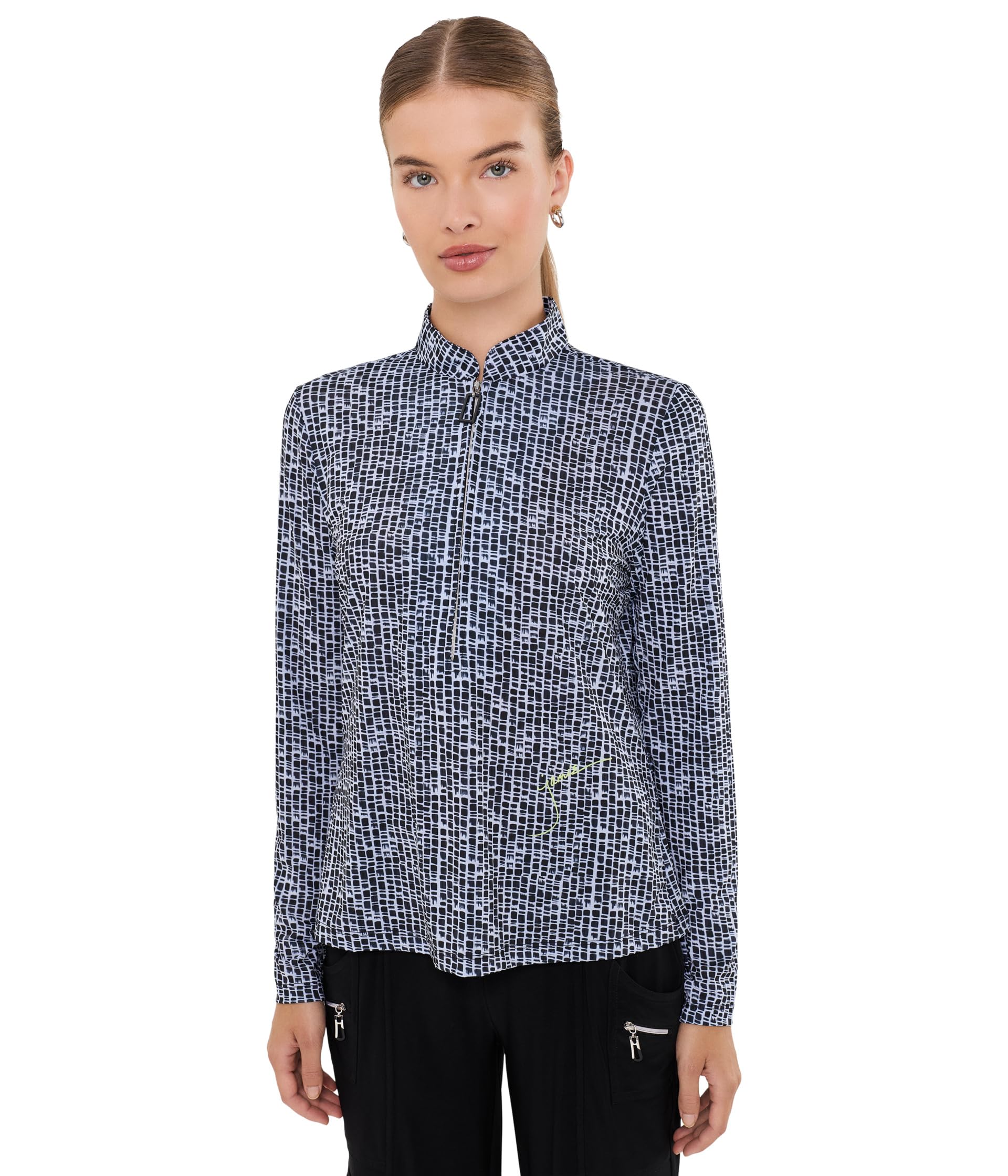 Croc Grid Long Sleeve Mock Neck Golf Top