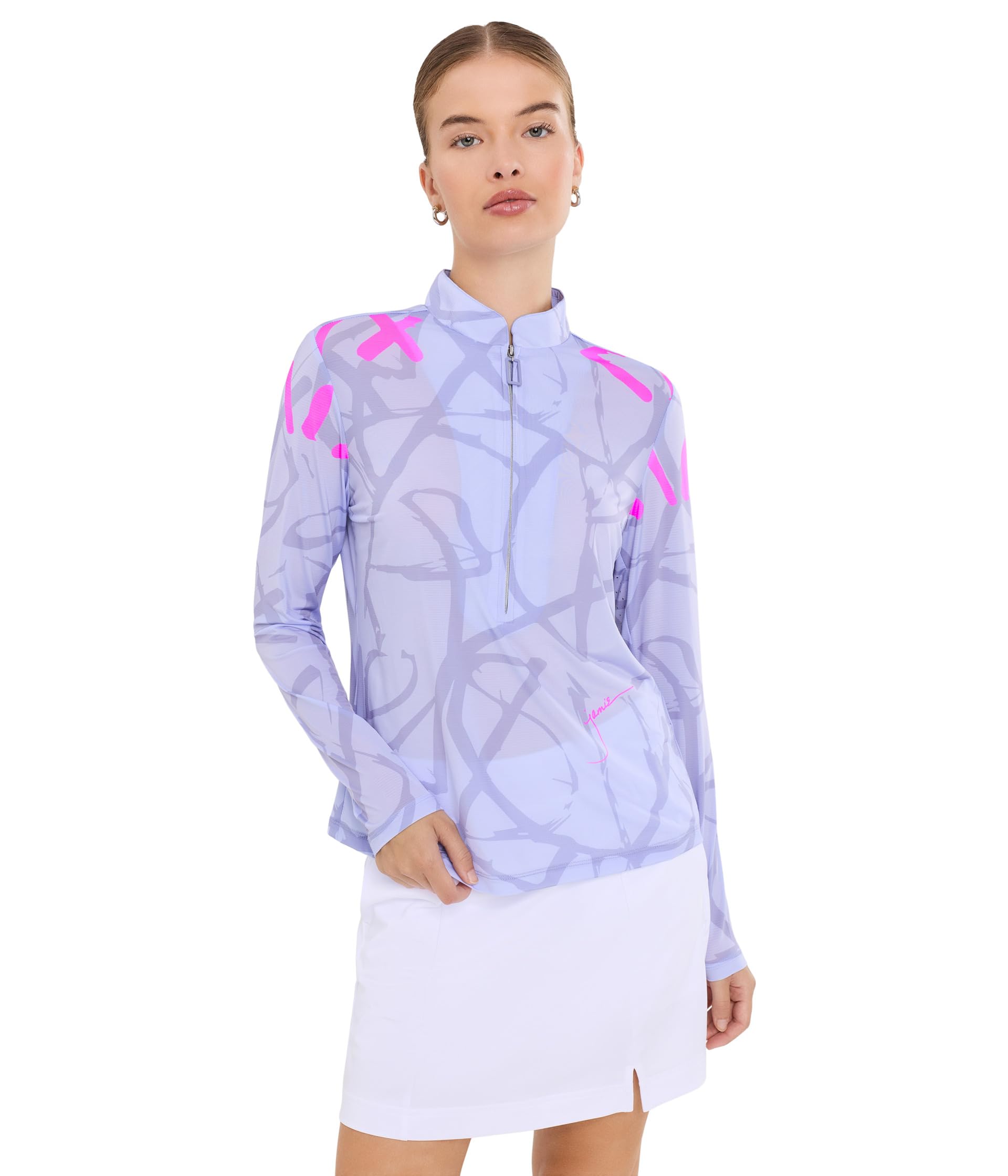 Abstract Graffiti Long Sleeve Zip Mock Golf Top верхняя одежда