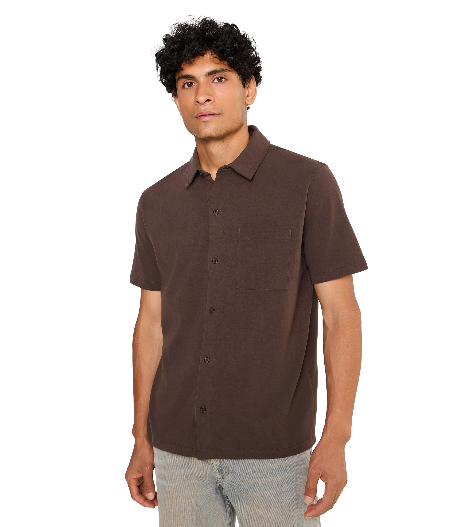 Sueded Jersey Short Sleeve Button-Down