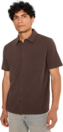 Sueded Jersey Short Sleeve Button-Down