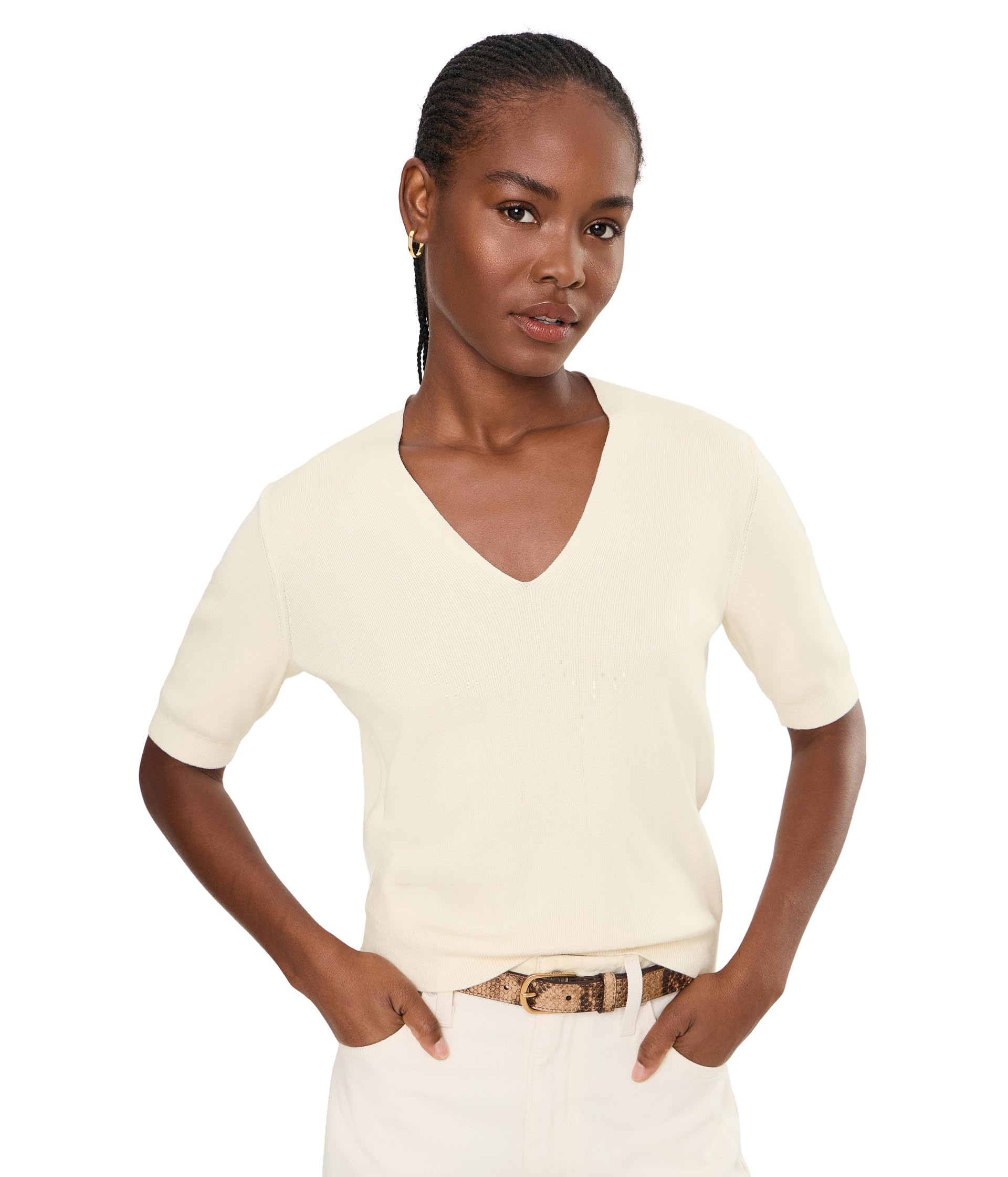 V-Neck Elbow Sleeve Sweater