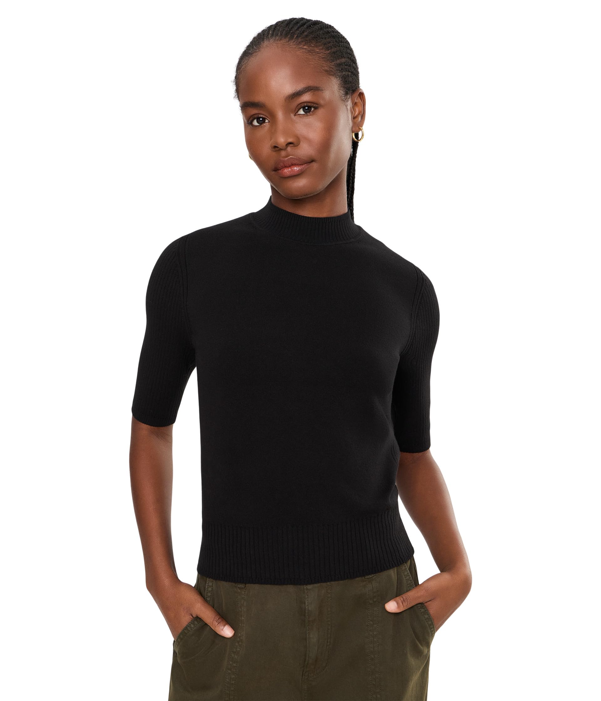 Mock Neck Short Sleeve Sweater