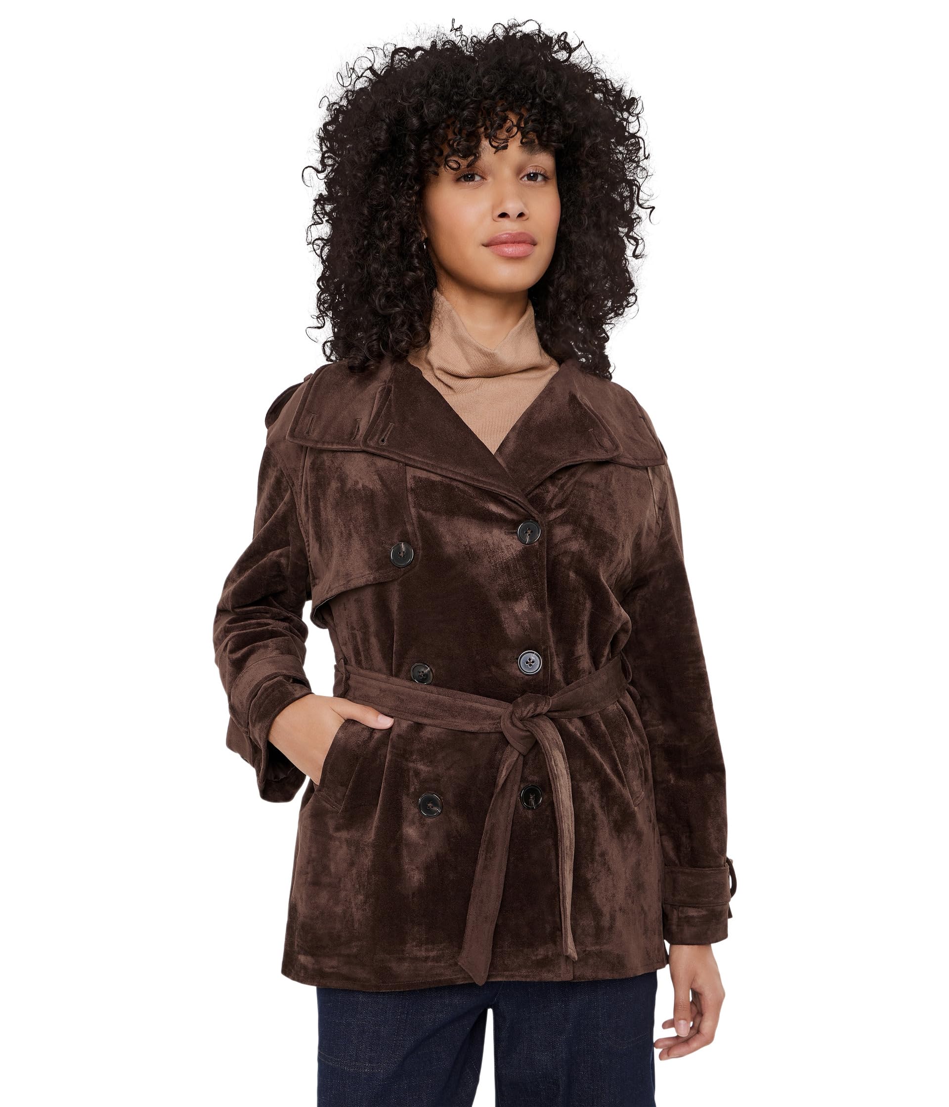 Dark Coffee Faux Suede Trench Coat