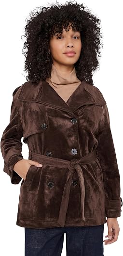 Dark Coffee Faux Suede Trench Coat