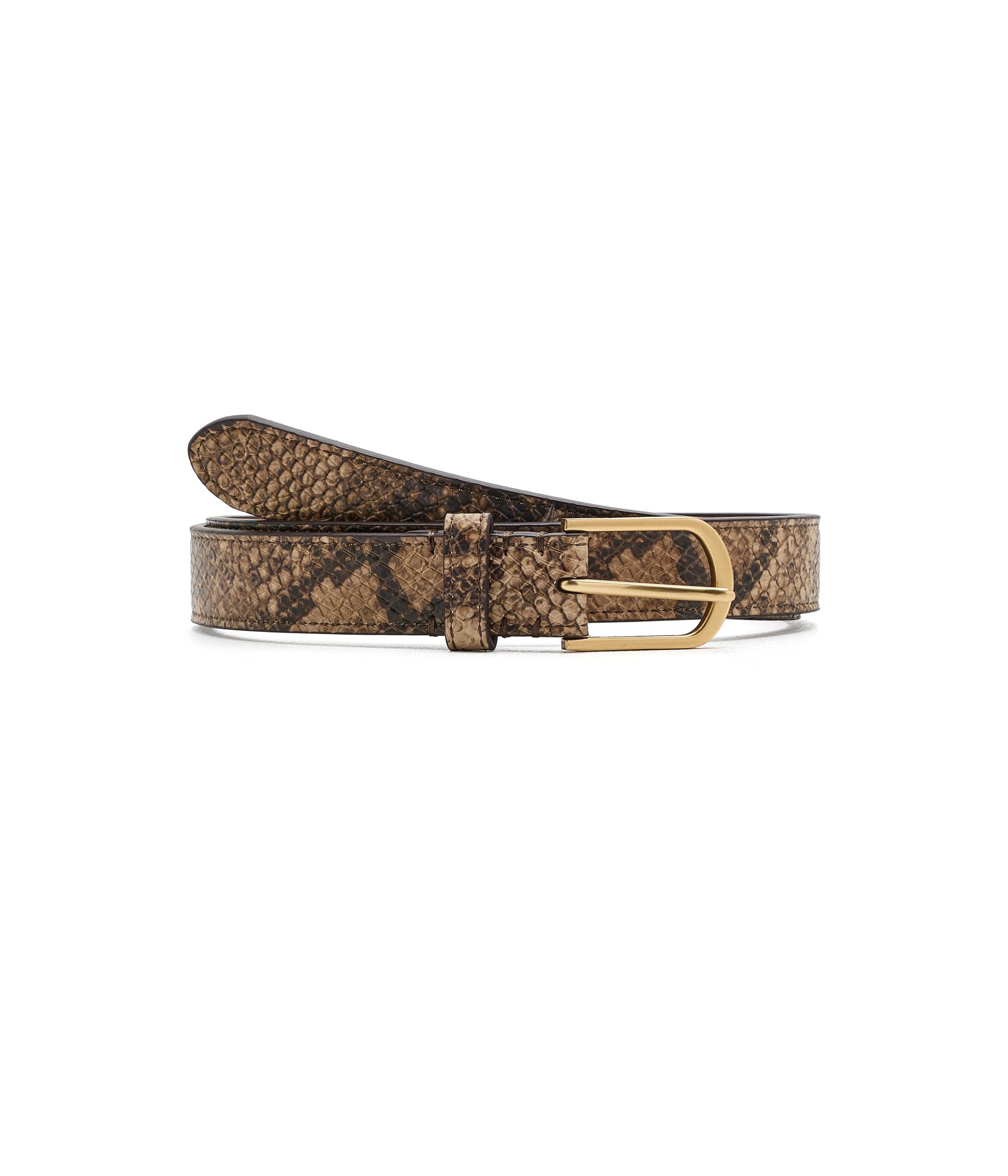 Rounded-Buckle Embossed Skinny Belt