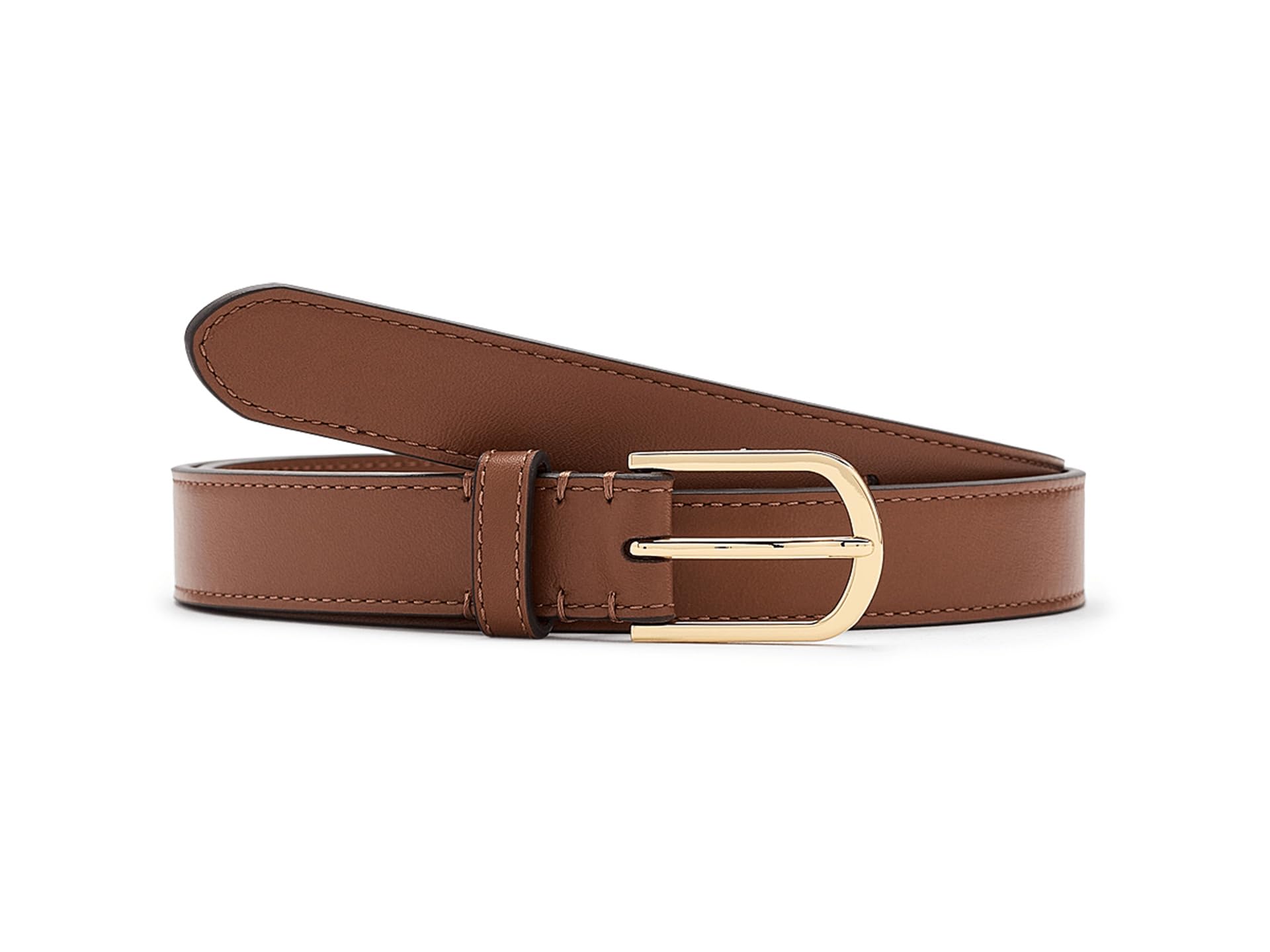 Rounded-Buckle Leather Skinny Belt