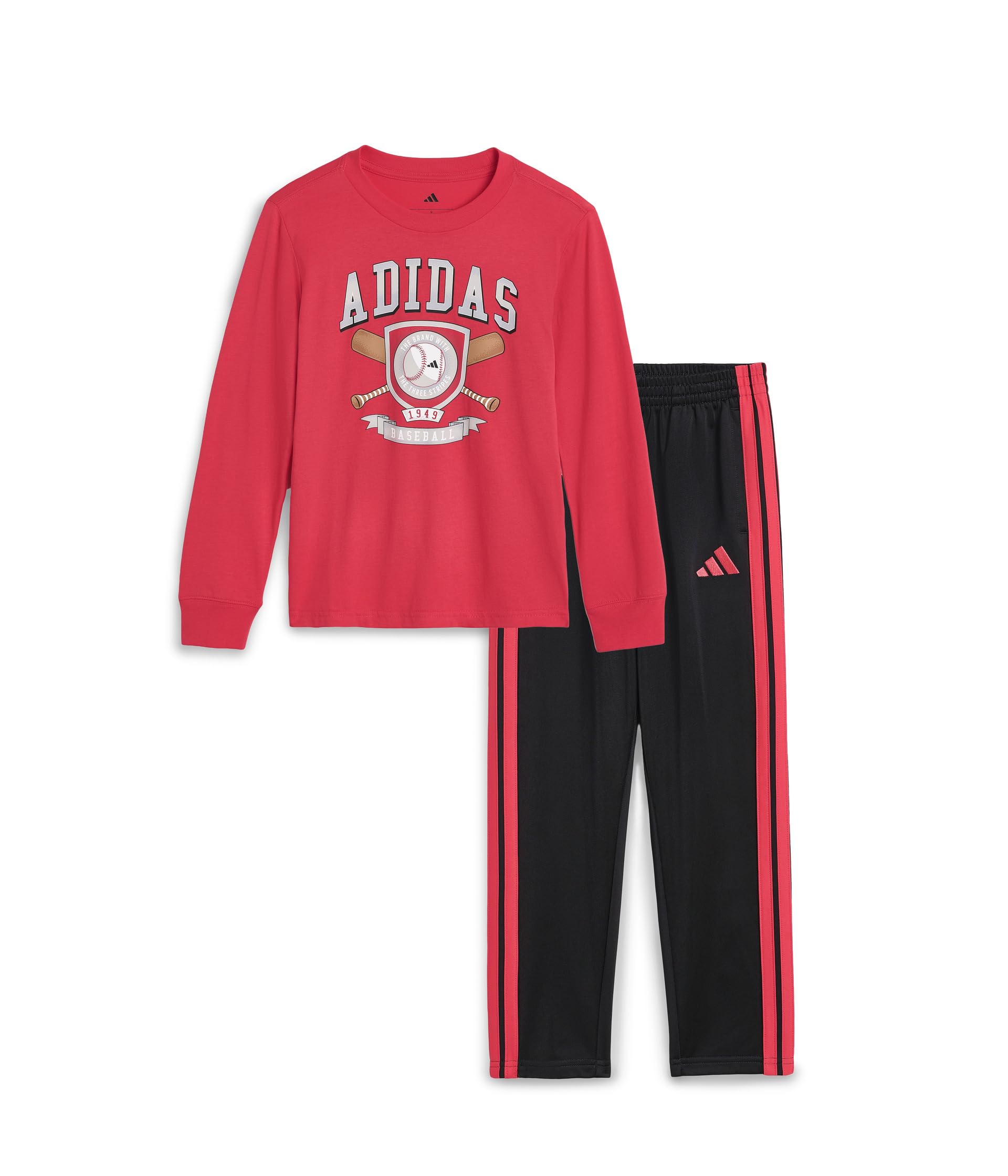 Graphic Cotton Long Sleeve Tee & 3-Stripe Pants Set (Toddler/Little Kid)