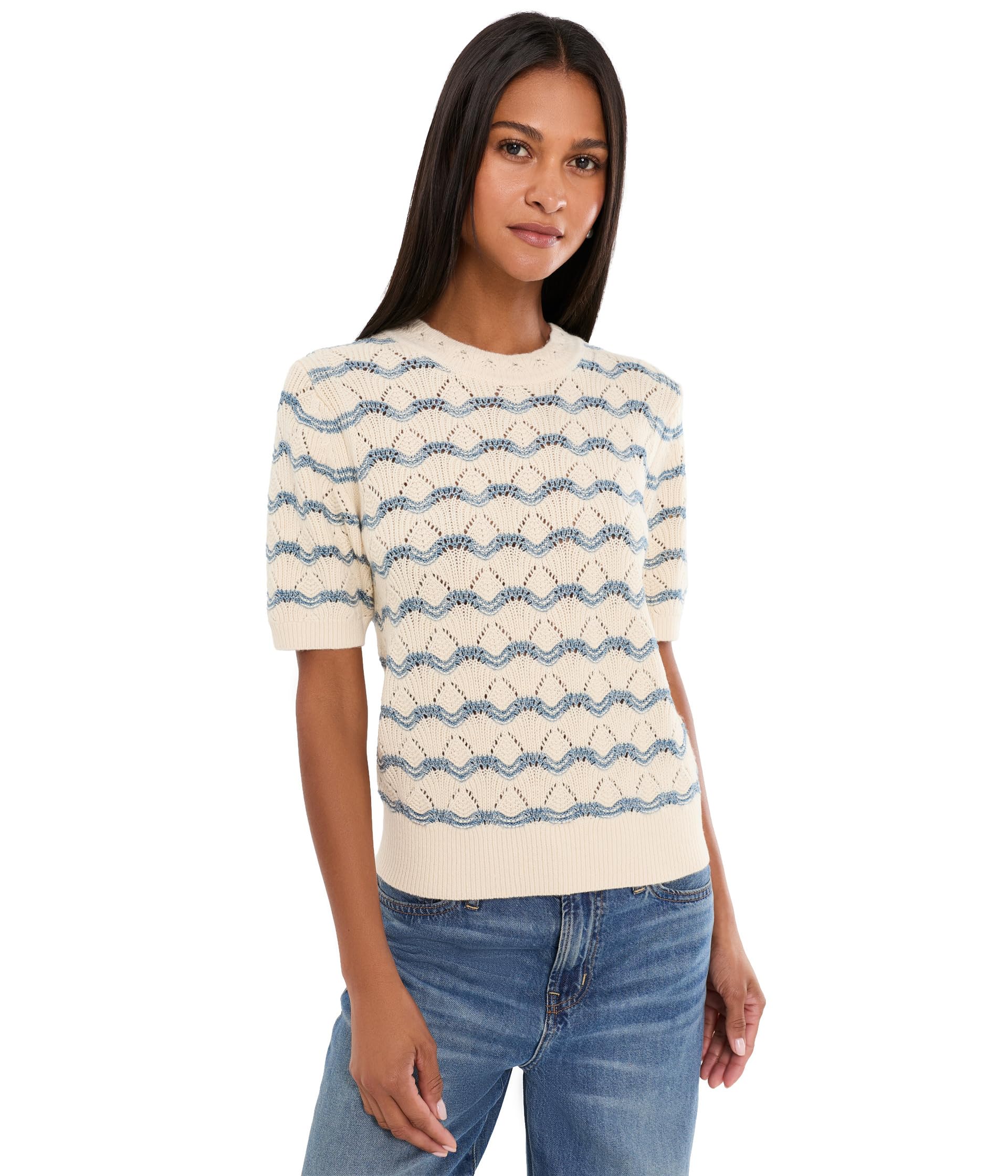 Short Sleeve Multistitch Pullover Sweater