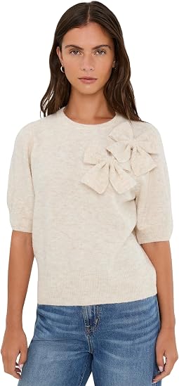 Ribbon Bow Applique Short Sleeve Pullover