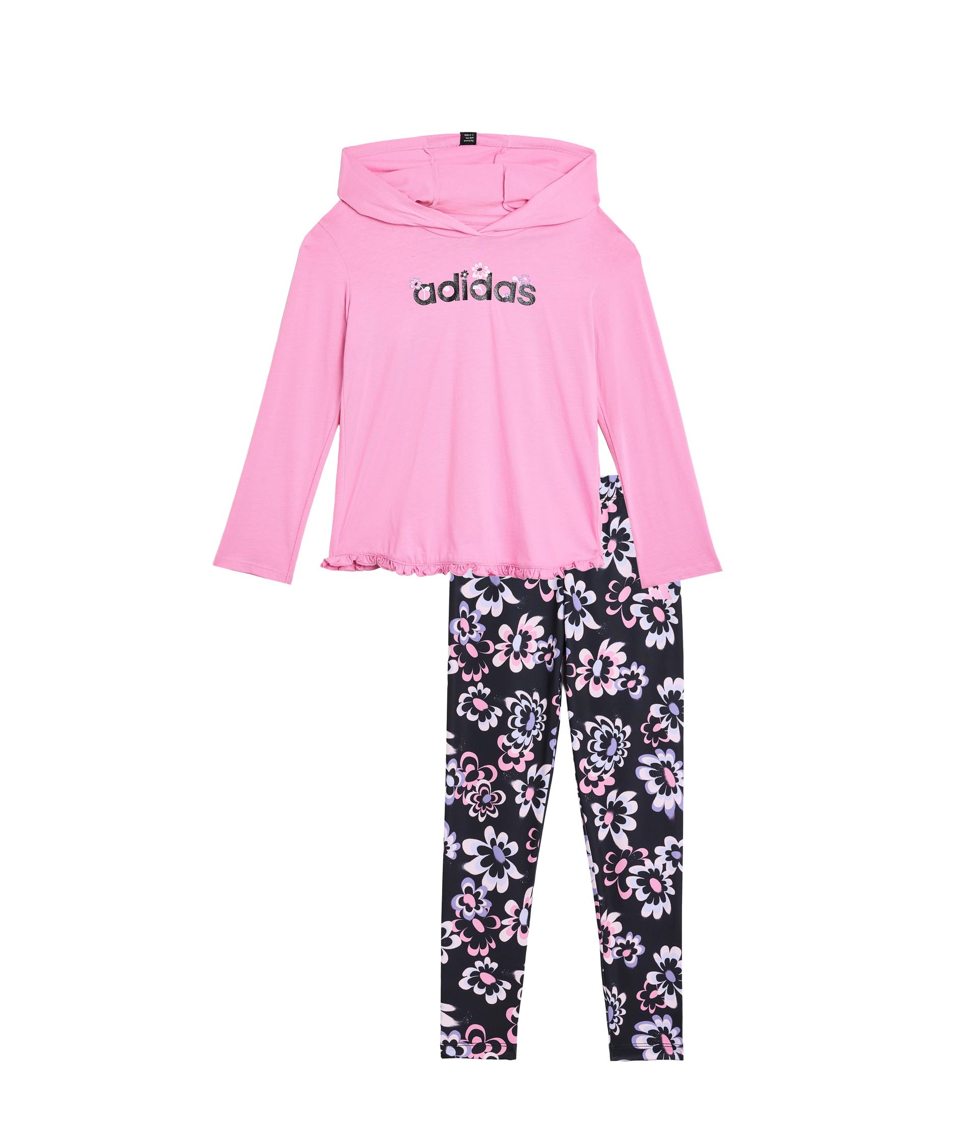 Long Sleeve Ruffle Hem Hooded Pullover and AOP Leggings (Toddler/Little Kid)