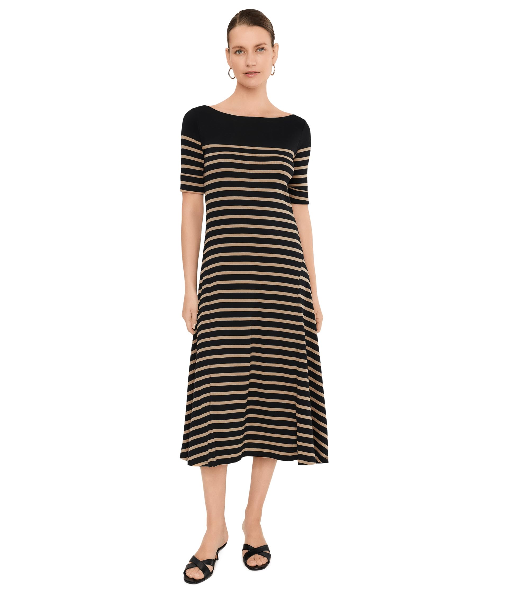 Breton-Stripe Cotton Ribbed Midi Dress