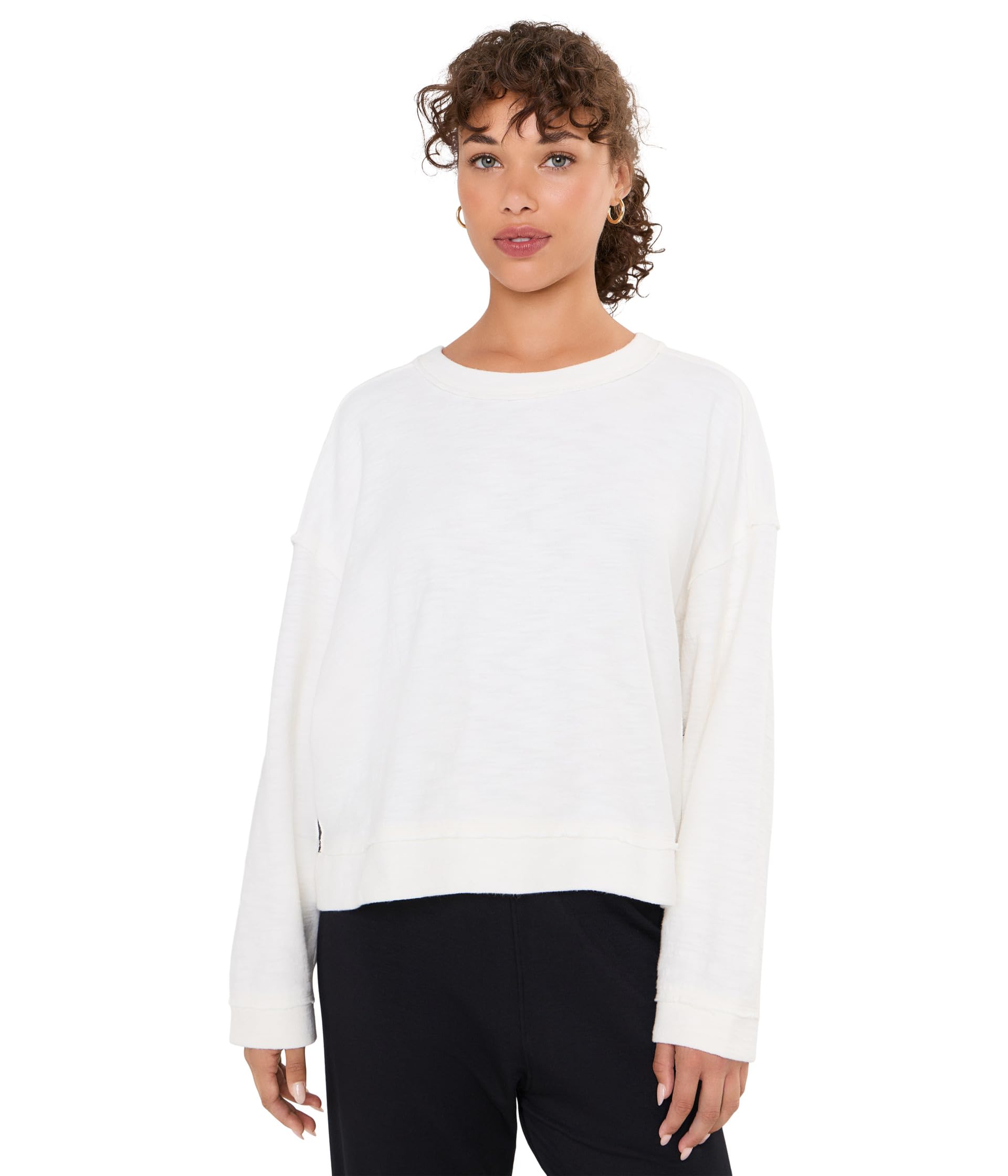 Long Sleeve Crew Neck Boxy Sweatshirt with Side Trim