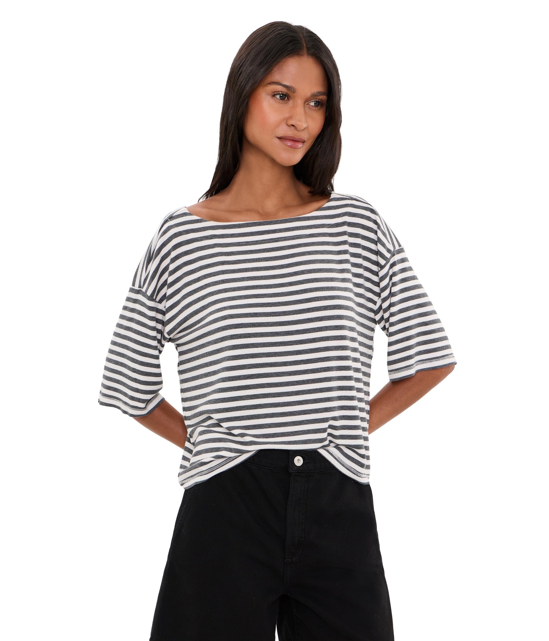 Elbow Sleeve Striped Crop Top