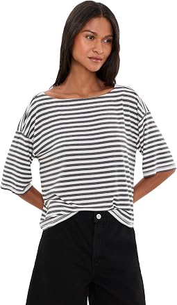 Elbow Sleeve Striped Crop Top