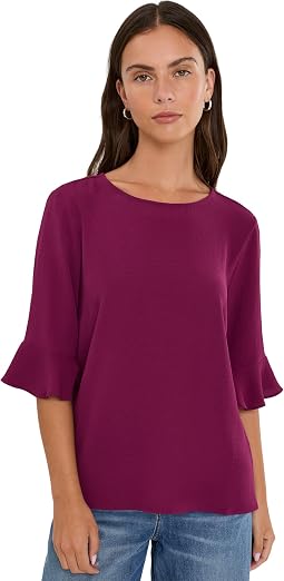Short Sleeve Ruffle Cuff Crew Neck Blouse