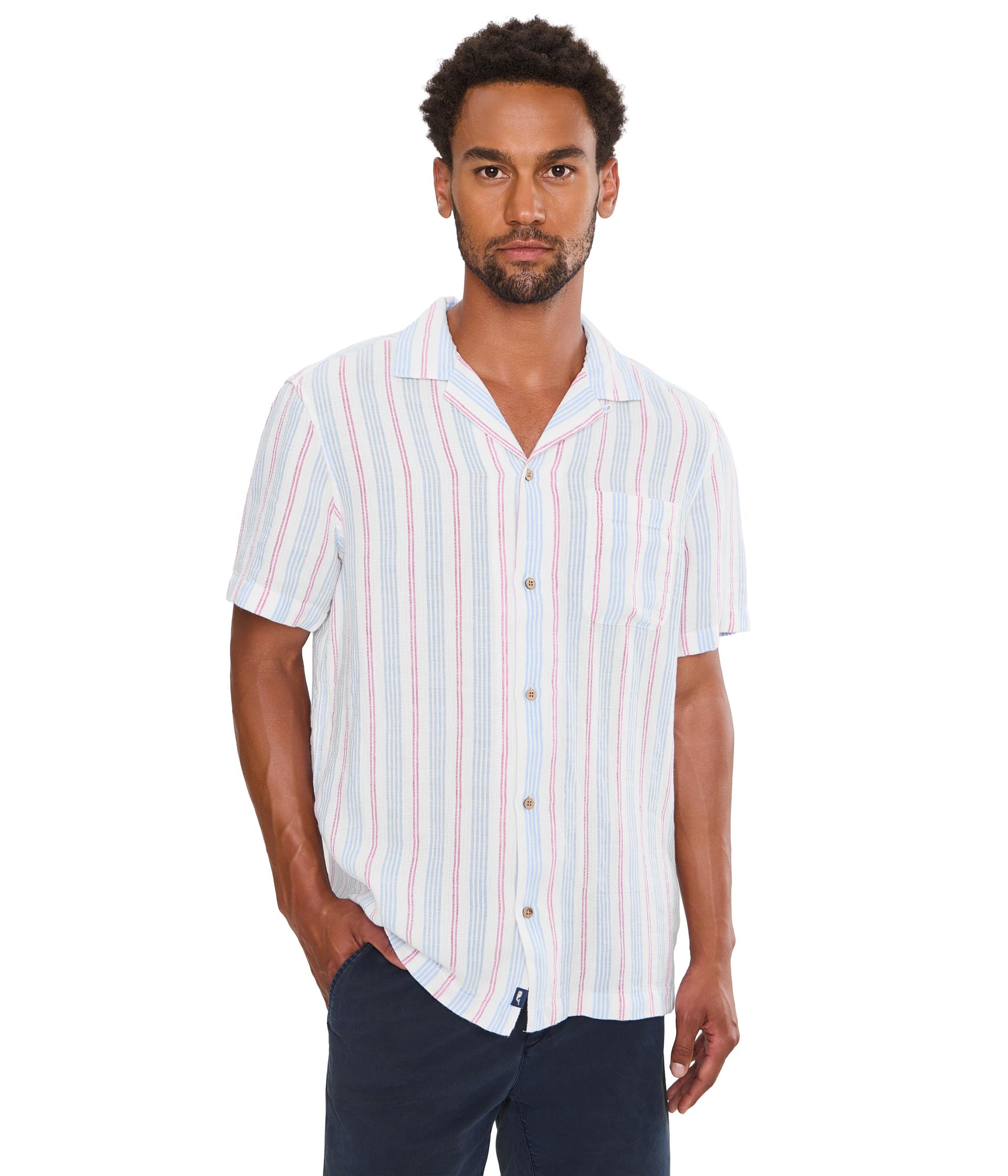 Sparkler Stripe Textured Linen Short Sleeve Cabana Shirt