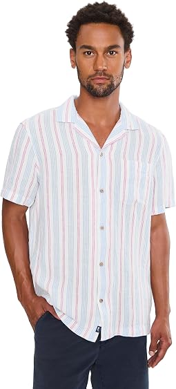 Sparkler Stripe Textured Linen Short Sleeve Cabana Shirt