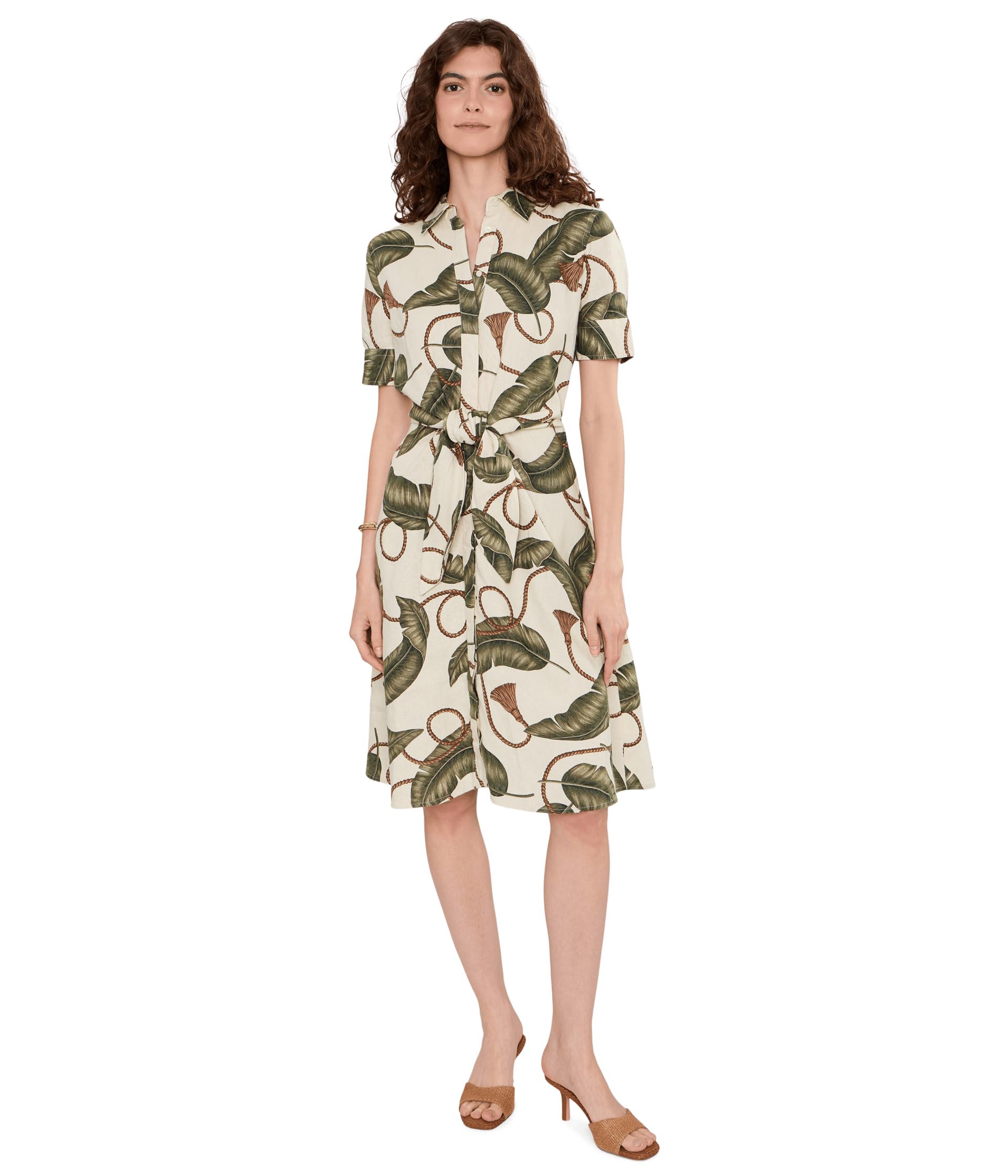Rope-Print Tie-Front Linen Shirtdress