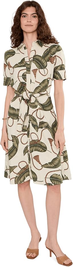Rope-Print Tie-Front Linen Shirtdress