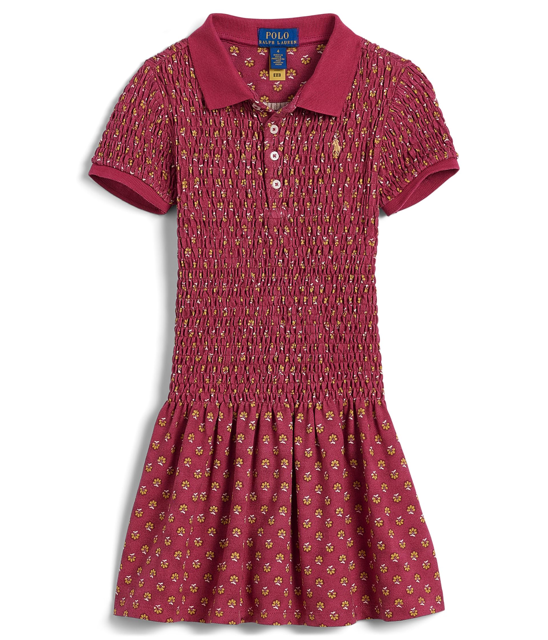 Детское платье Polo Ralph Lauren Kids с цветочным принтом, сборкой и эластичной сеткой (Малыш/Младший школьный возраст)