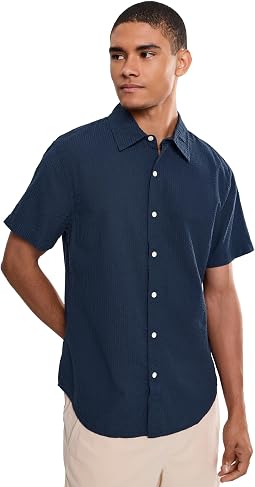 Blue Black Seersucker Check