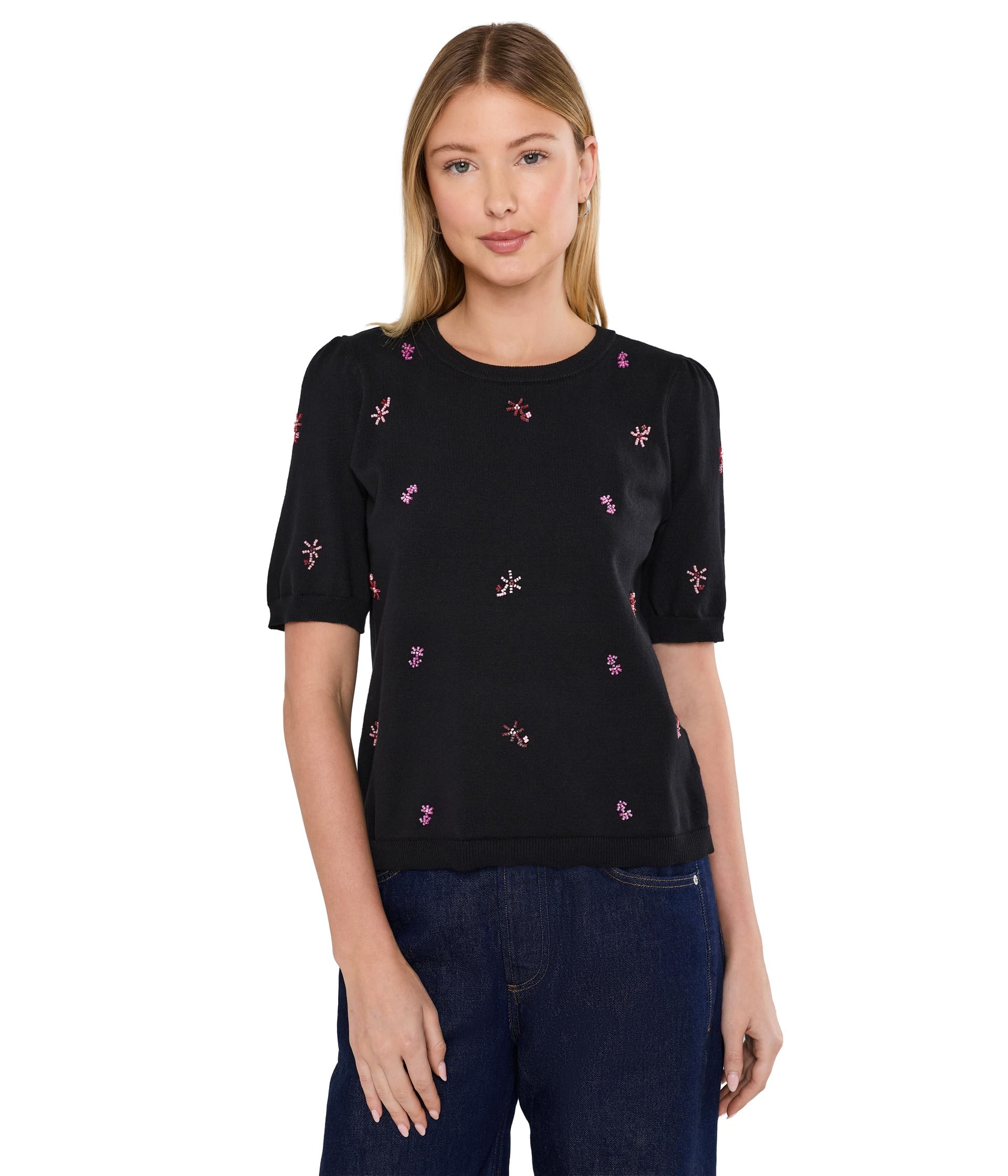 Beaded Short Sleeve Crew Neck