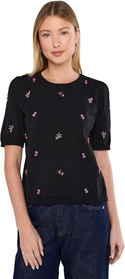 Beaded Short Sleeve Crew Neck
