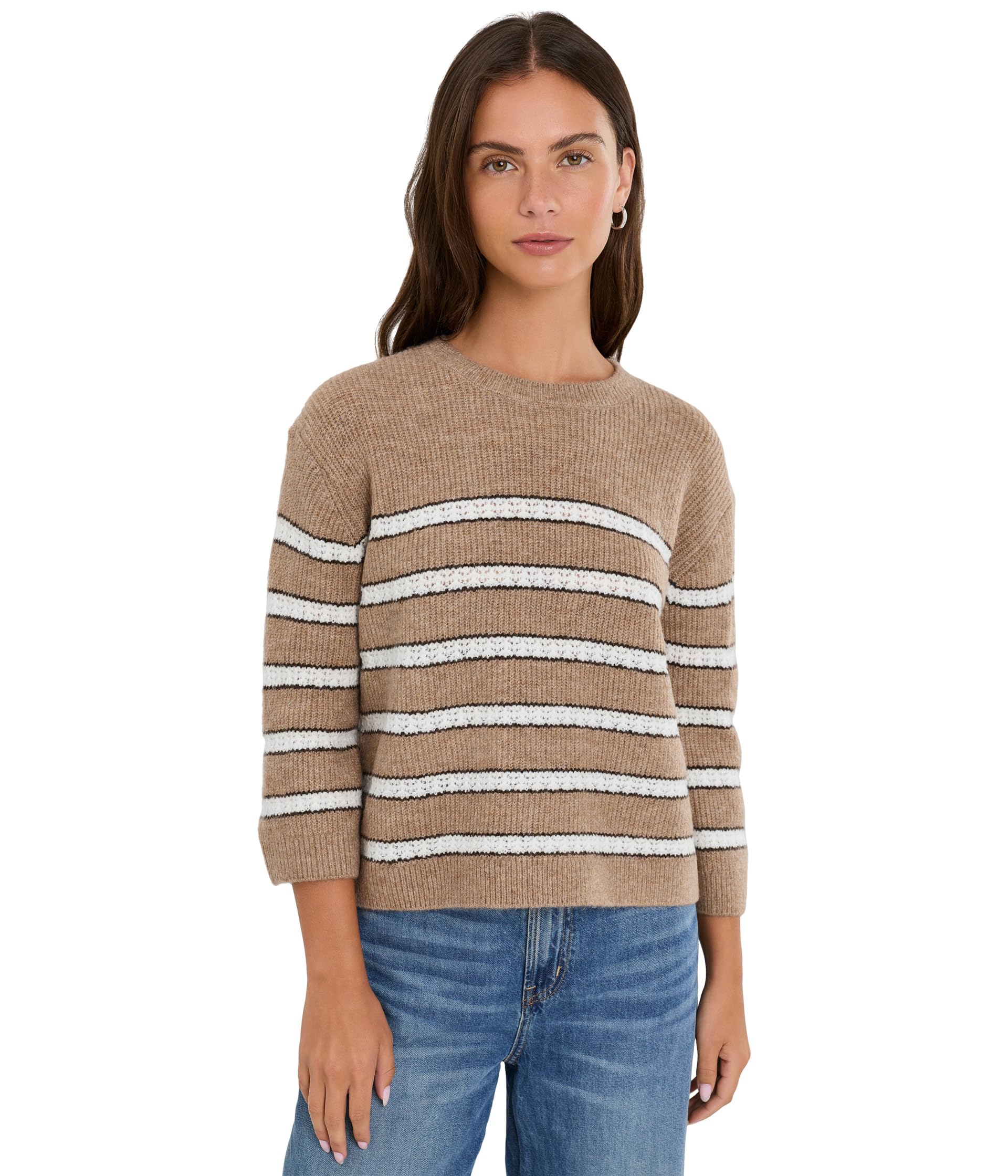 Striped Pointelle Short Sleeve Crew