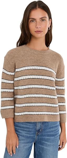 Полосатый Pointelle короткий рукав круглый вырез