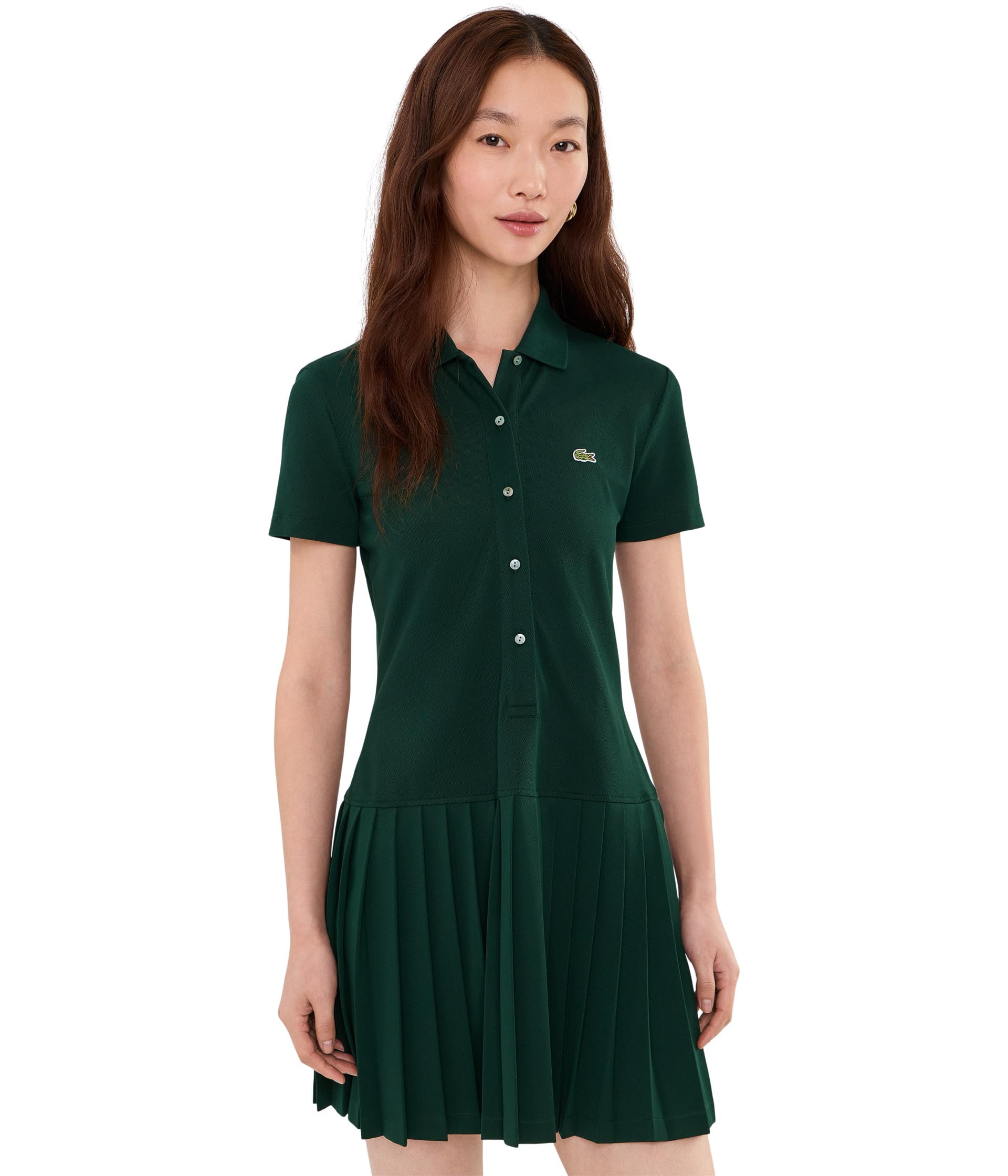 Stretch Pique Pleated Polo Dress
