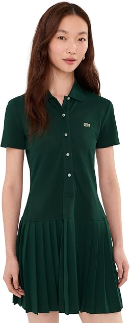 Stretch Pique Pleated Polo Dress