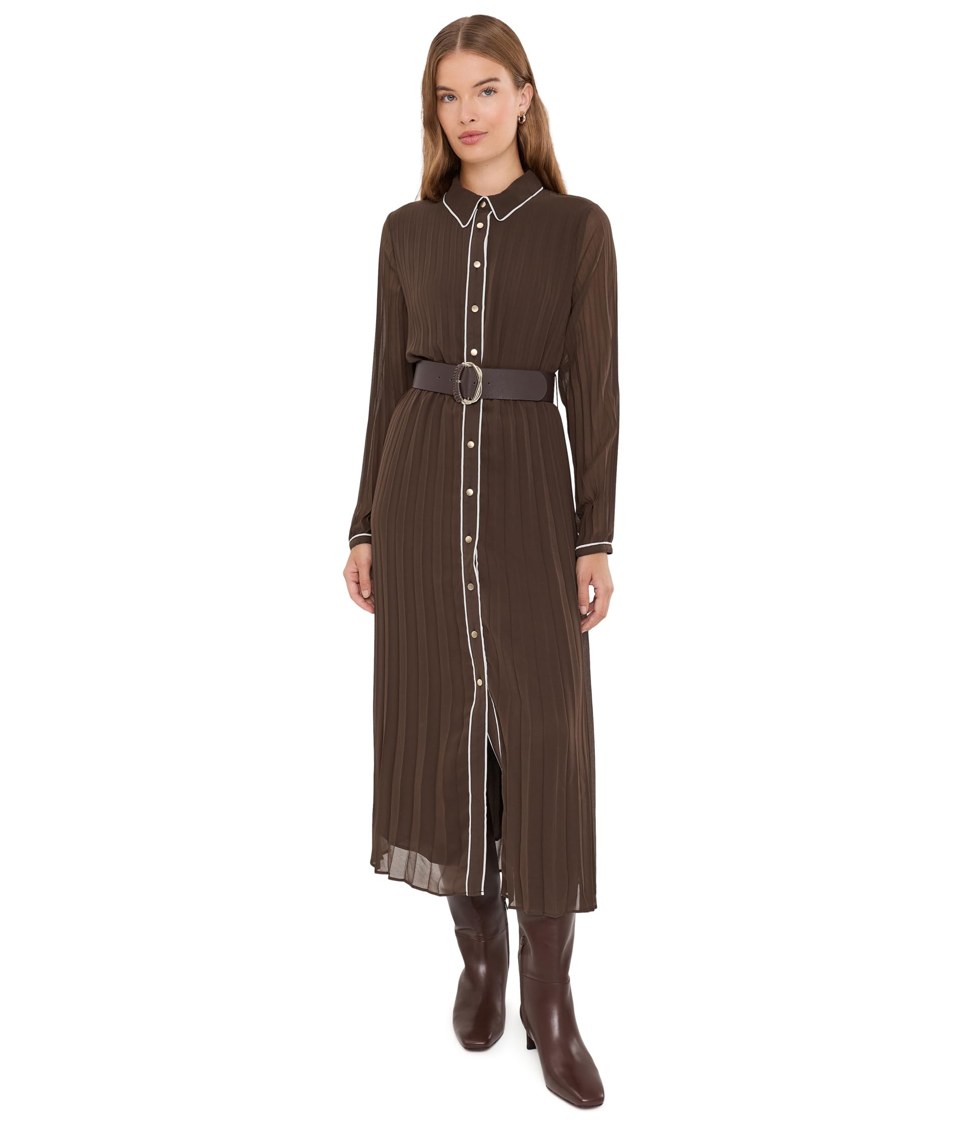 Плиссированное миди-платье с контрастной окантовкой