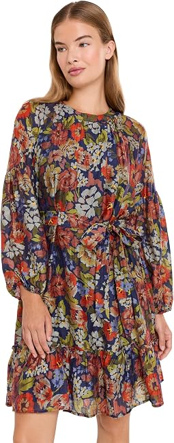 Dolman Sleeve One Tier Mini Dress with Self Belt