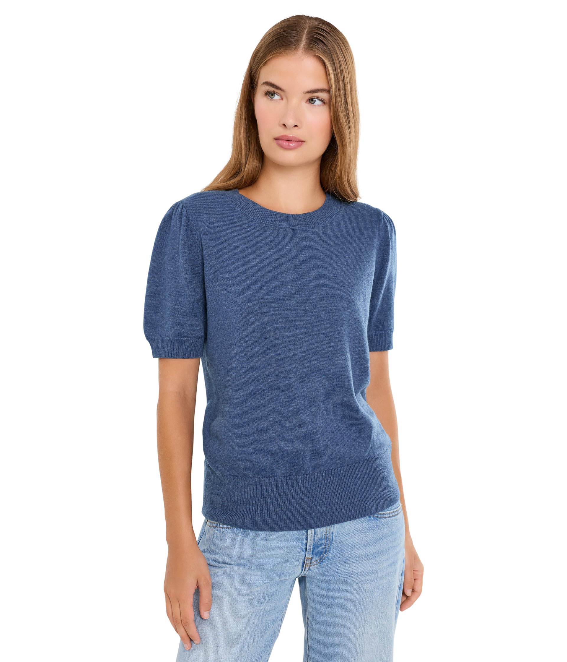 Short Sleeve Puff Sleeve Crew Neck